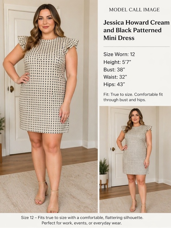 Jessica Howard Dresses & Skirts - Jessica Howard Cream and Black Patterned Mini Dress